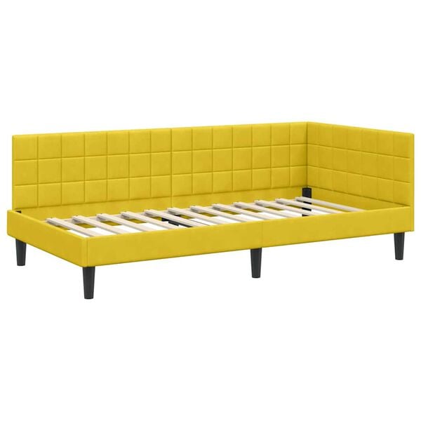 vidaXL Hoekbedframe met hoofdeinde Geel 90 x 200 cm Fluweel