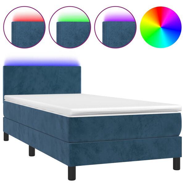 vidaXL Boxspring met matras en LED fluweel donkerblauw 90x200 cm