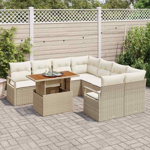 vidaXL Tuin Eetset met kussen 9 pcs Beige en Cr&egrave;me