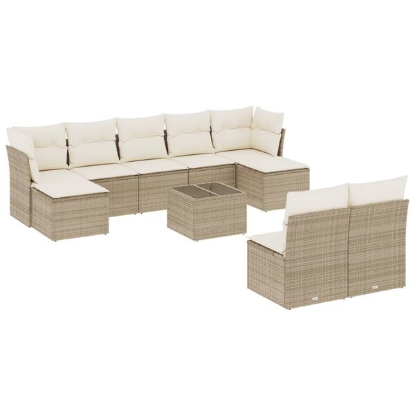 vidaXL 10-delige Loungeset met kussens poly rattan beige