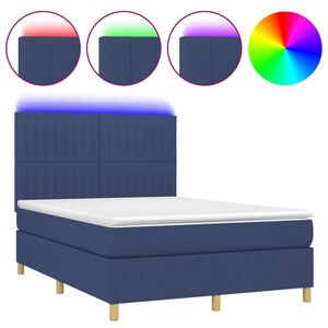 vidaXL Boxspring met matras en LED stof blauw 140x200 cm
