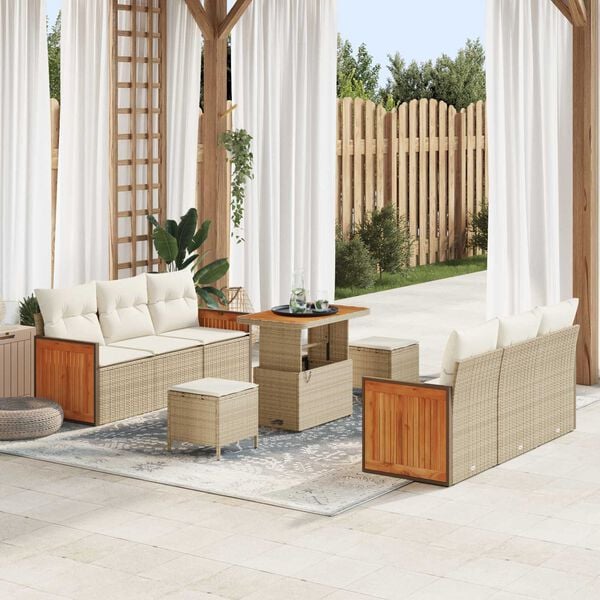 vidaXL Tuin Sofa Set met kussen 9 pcs beige en cr&egrave;mekleurig