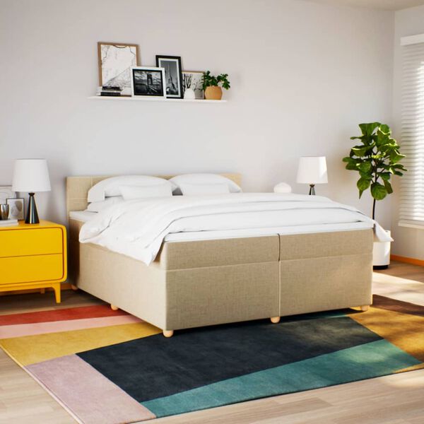 vidaXL Boxspring met matras stof cr&egrave;mekleurig 200x200 cm