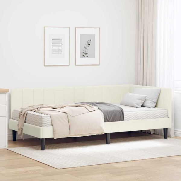 vidaXL Hoekbedframe met Matras met matras 2 pcs Cr&egrave;me Fluweel