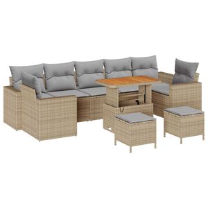 vidaXL Tuinbankenset 10 pcs Beige poly rattan