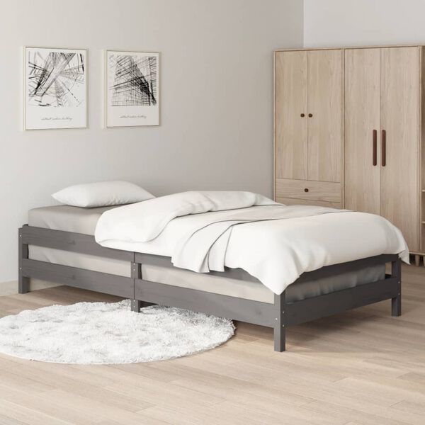 vidaXL Bed stapelbaar 75x190 cm massief grenenhout grijs