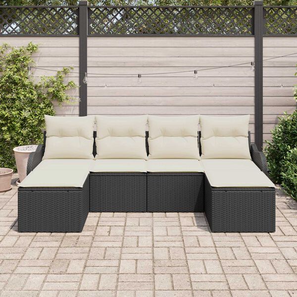 vidaXL Tuin Sofa Set met kussen 6 pcs Zwart en wit Poly riet