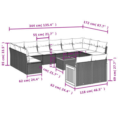 vidaXL 13-delige Loungeset met kussens poly rattan beige