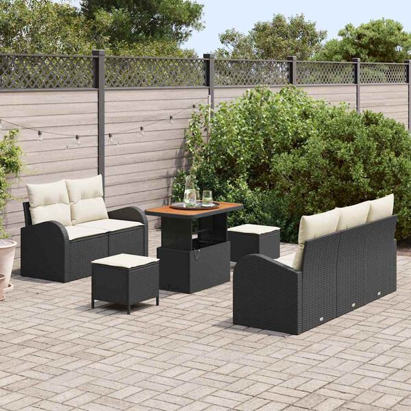 vidaXL Tuin Sofa Set met kussen met opslag 8 pcs Zwart en Cr&egrave;me