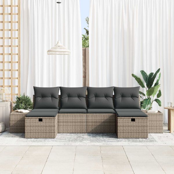 vidaXL Tuin Sofa Set met kussen 6 pcs Grijs poly rattan