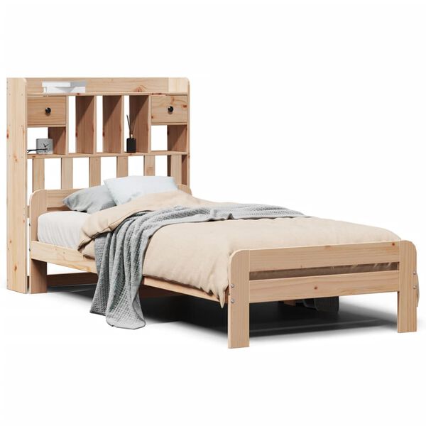 vidaXL Bed met boekenkast zonder matras massief grenenhout 75x190 cm
