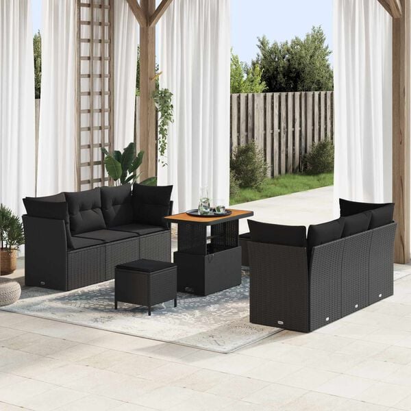 vidaXL Tuin Sofa Set met kussen 9 pcs Zwart poly rattan