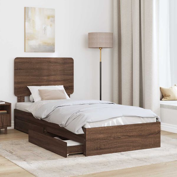 vidaXL Opslag bed met hoofdeinde Bruin Eiken 90 x 190 cm Bewerkt hout