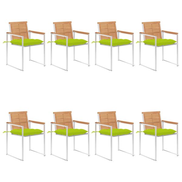 vidaXL Tuinstoelen 8 st met kussens massief teakhout
