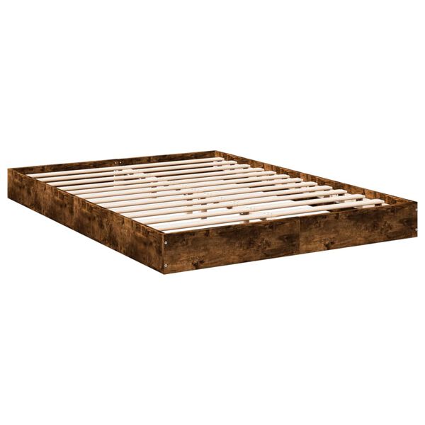 vidaXL Bedframe bewerkt hout gerookt eikenkleurig 135x190 cm