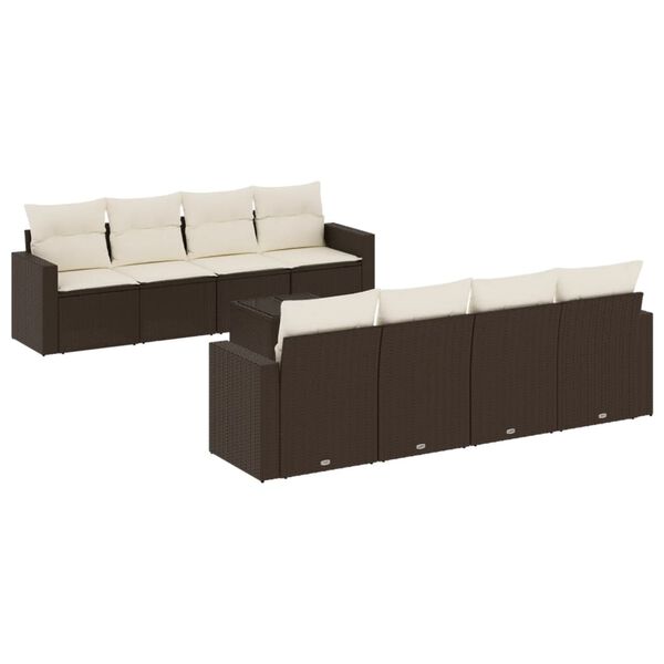 vidaXL 9-delige Loungeset met kussens poly rattan bruin