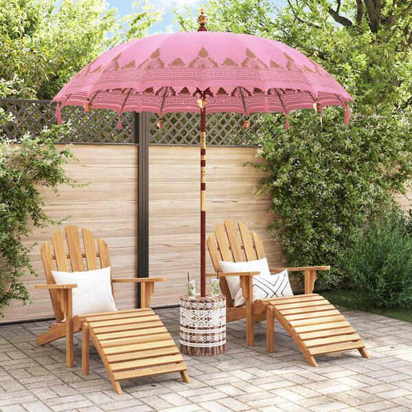 vidaXL Balinese Parasol 260 Roze 210-220 cm Katoen en massief hout