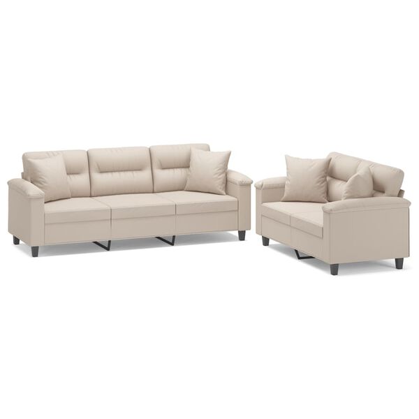 vidaXL 2-delige Loungeset met kussens microvezelstof crèmekleurig