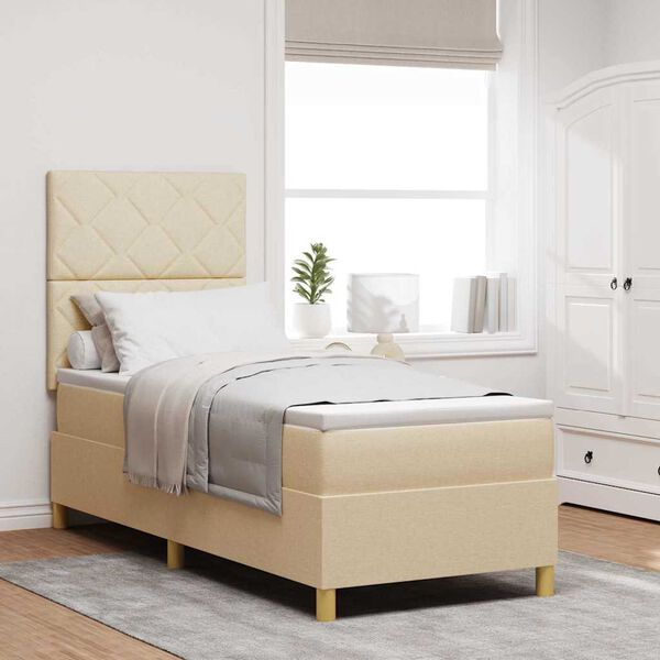 vidaXL LED Box Spring Bed met matras Cr&egrave;me 80 x 200 cm Stof