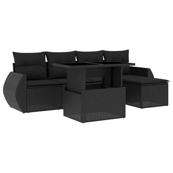 vidaXL 6-delige Loungeset met kussens poly rattan zwart