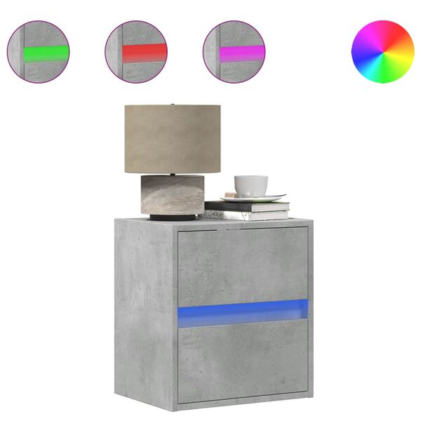 vidaXL Nachtkastje met LED's wandgemonteerd betongrijs