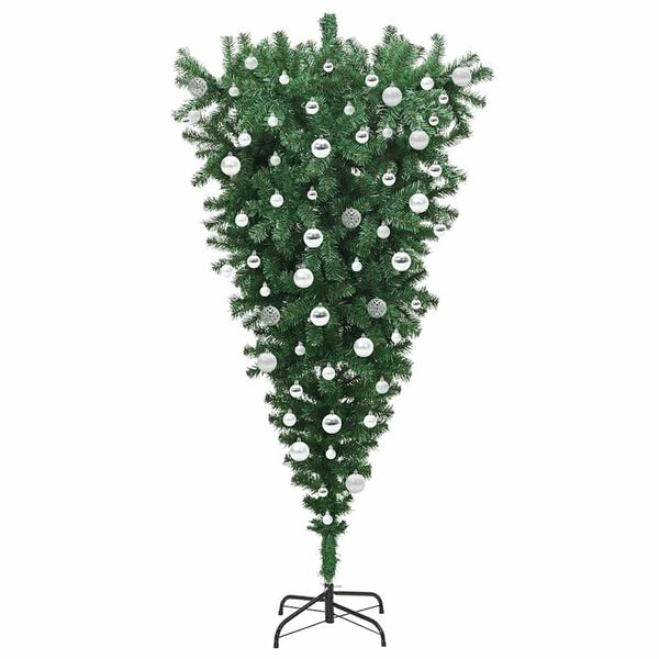 vidaXL Opwaarts Kunstkerstboom met Bollen Set Groen 180 cm PVC
