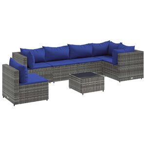 vidaXL 7-delige Loungeset met kussens poly rattan grijs