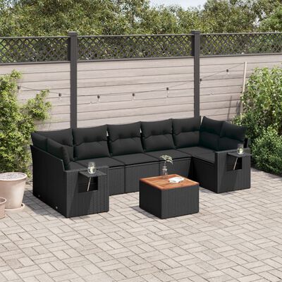 vidaXL 8-delige Loungeset met kussens poly rattan zwart