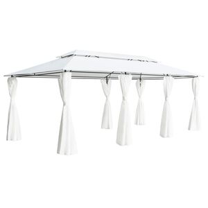 vidaXL Prieel met gordijnen 180g/m&sup2; 600x298x270 cm wit