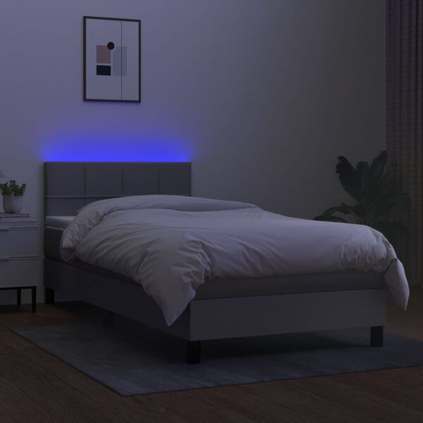 vidaXL Boxspring met matras en LED stof lichtgrijs 90x190 cm
