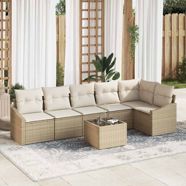 vidaXL Tuin Eetset met kussen met opslag 7 pcs Beige en Cr&egrave;me