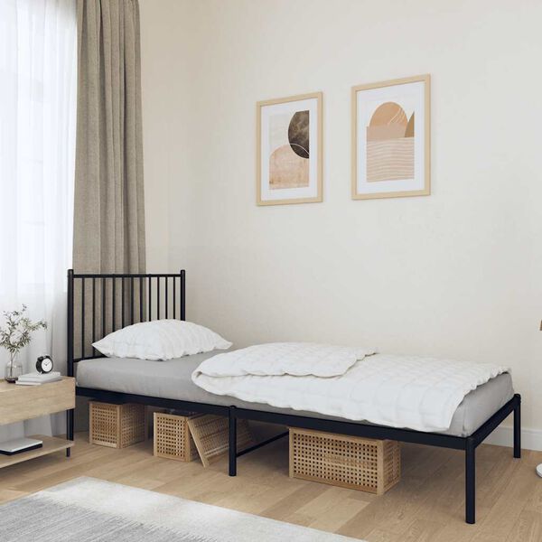 vidaXL Bedframe met hoofdbord metaal zwart 90x190 cm