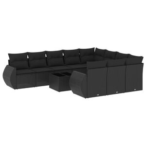 vidaXL 11-delige Loungeset met kussens poly rattan zwart