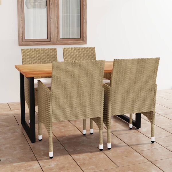 vidaXL 5-delige Tuinset met kussens poly rattan beige