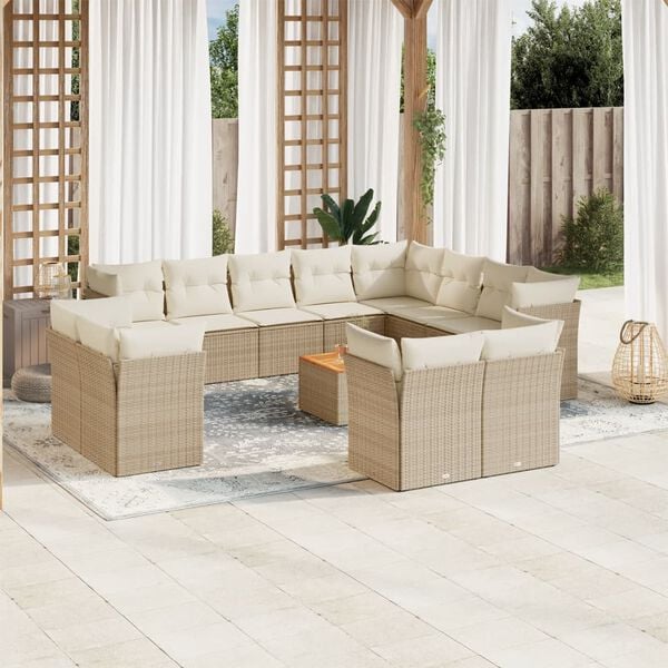 vidaXL 13-delige Loungeset met kussens poly rattan beige