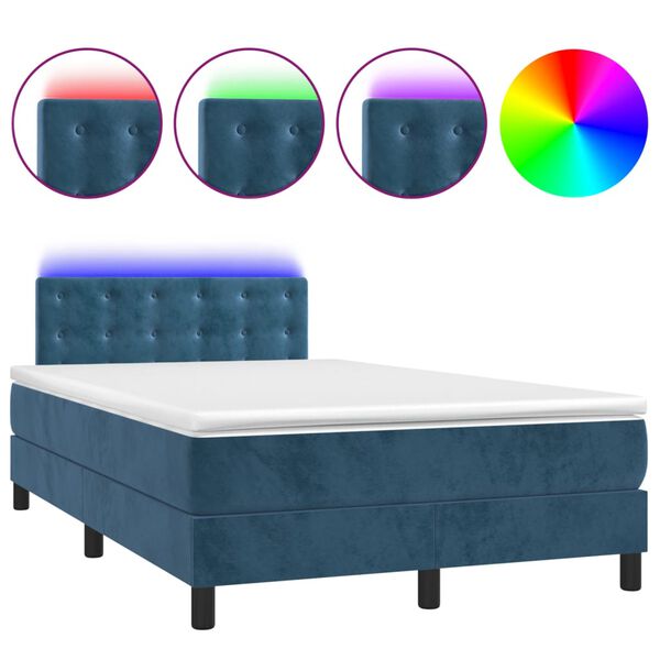 vidaXL Boxspring met matras en LED fluweel donkerblauw 120x200 cm