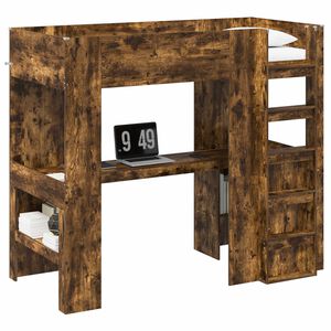 vidaXL Loft Bedframe met Bureau Gerookt eiken 80 x 200 cm Bewerkt hout