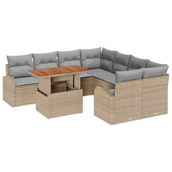 vidaXL Tuin Sofa Set met kussen 9 pcs beige en lichtgrijs