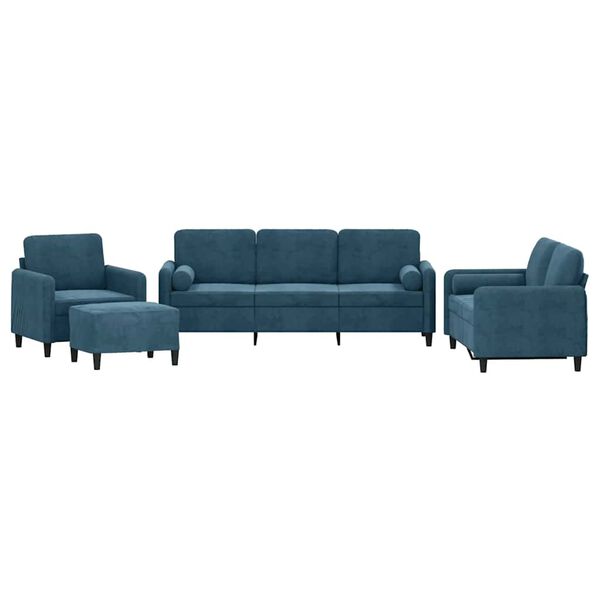 vidaXL 4-delige Loungeset met kussens fluweel blauw