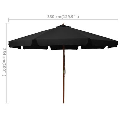 vidaXL Parasol met houten paal 330 cm zwart