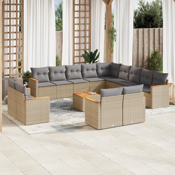 vidaXL 14-delige Loungeset met kussens poly rattan gemengd beige