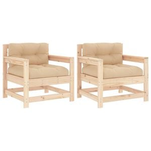 vidaXL Tuinstoelen 2 st met kussens massief grenenhout