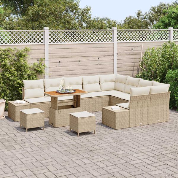 vidaXL Tuinbankenset met kussen 12 pcs Beige poly rattan