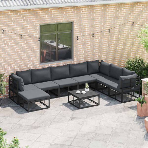vidaXL Tuin Sofa Set met kussen Zwart Aluminium