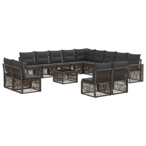 vidaXL Tuinbankenset 14 pcs Grijs en Donkergrijs poly rattan