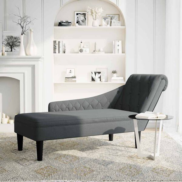 vidaXL Chaise longue met kussen en rechterarmleuning stof donkergrijs