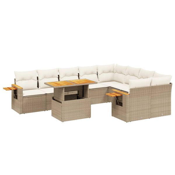 vidaXL 10-delige Loungeset met kussens poly rattan beige