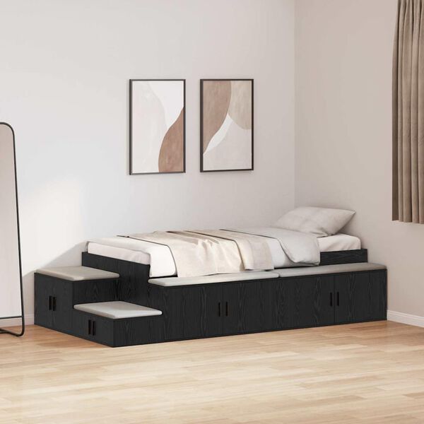 vidaXL Opbergbedframe met opslag Zwart Eiken 100 cm Bewerkt hout