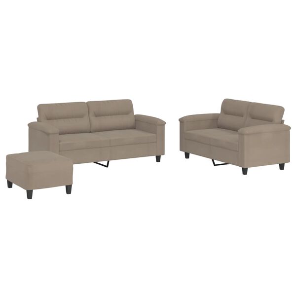 vidaXL 3-delige Loungeset met kussens microvezelstof taupe