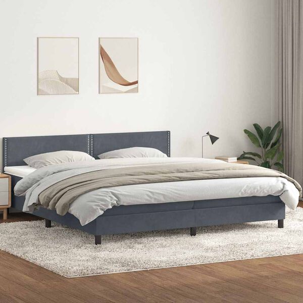 vidaXL Boxspring met matras fluweel donkergrijs 180x210 cm